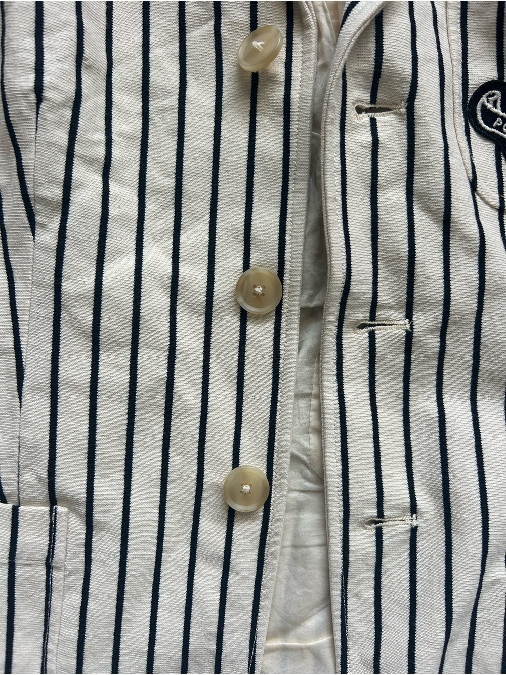 Polo by Ralph Lauren Cream Blazer with Navy Pinstripes and Crest Patch Cotton - Picture 10 of 16